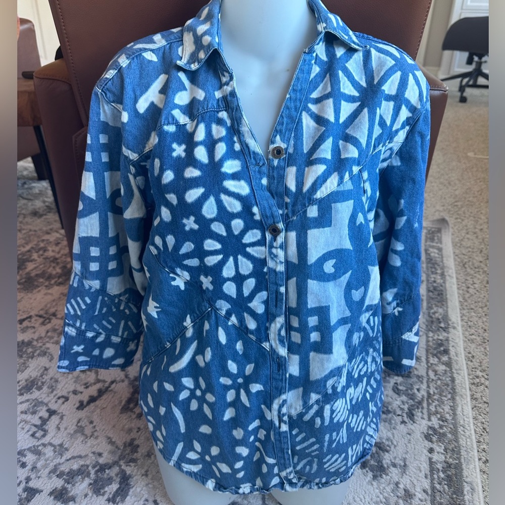 Vintage Indie Patterned geometric denim Shirt